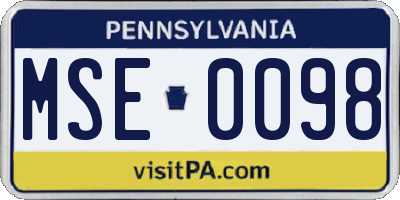 PA license plate MSE0098