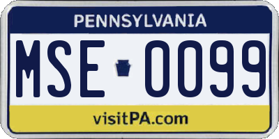 PA license plate MSE0099