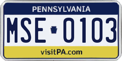 PA license plate MSE0103