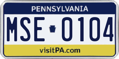 PA license plate MSE0104