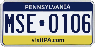 PA license plate MSE0106