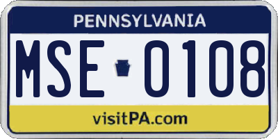PA license plate MSE0108