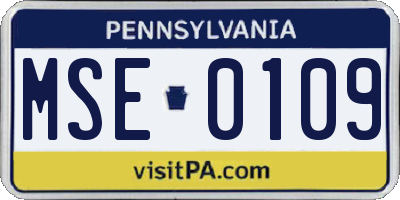 PA license plate MSE0109