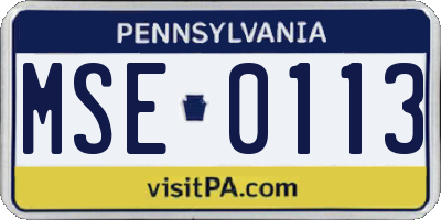 PA license plate MSE0113