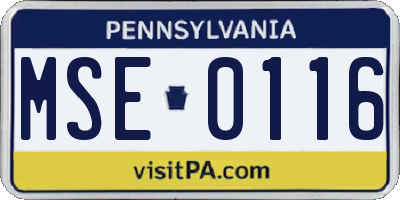 PA license plate MSE0116