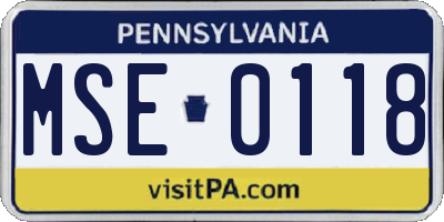 PA license plate MSE0118