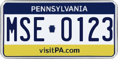 PA license plate MSE0123