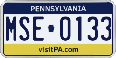 PA license plate MSE0133