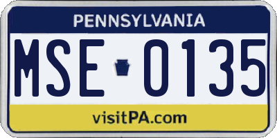 PA license plate MSE0135