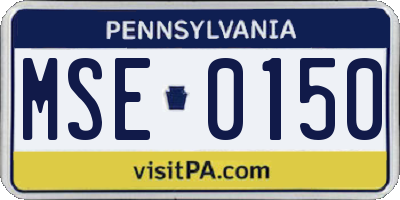 PA license plate MSE0150