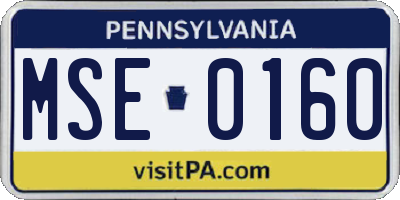 PA license plate MSE0160