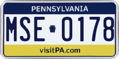 PA license plate MSE0178