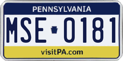 PA license plate MSE0181