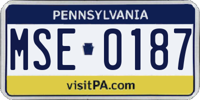 PA license plate MSE0187