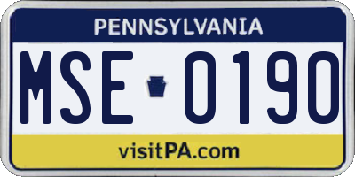 PA license plate MSE0190