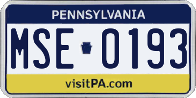 PA license plate MSE0193