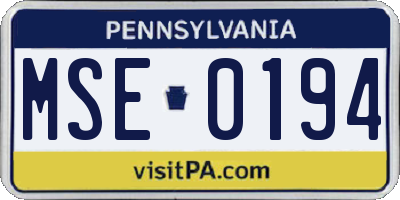 PA license plate MSE0194