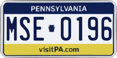PA license plate MSE0196