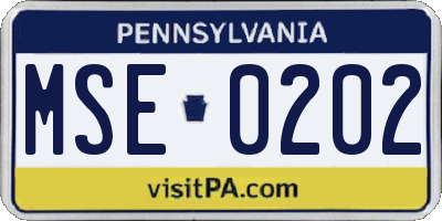 PA license plate MSE0202