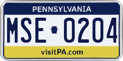 PA license plate MSE0204