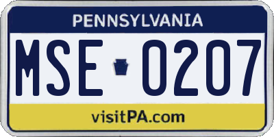 PA license plate MSE0207
