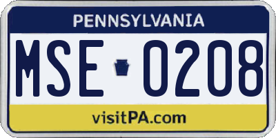 PA license plate MSE0208