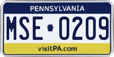 PA license plate MSE0209