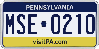 PA license plate MSE0210