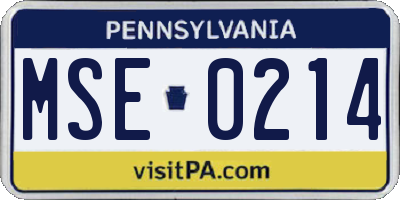 PA license plate MSE0214