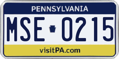 PA license plate MSE0215