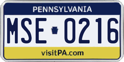 PA license plate MSE0216