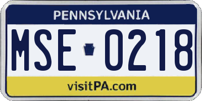 PA license plate MSE0218