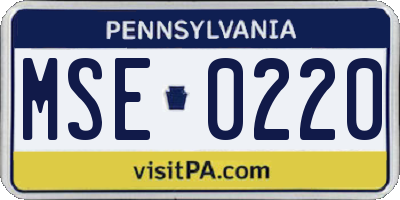 PA license plate MSE0220