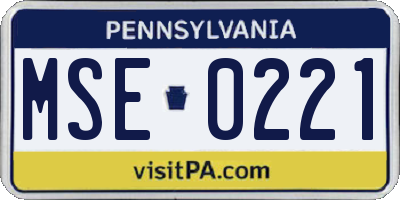 PA license plate MSE0221