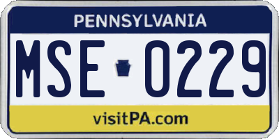 PA license plate MSE0229