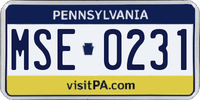 PA license plate MSE0231