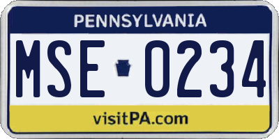 PA license plate MSE0234