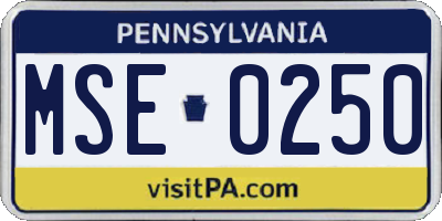 PA license plate MSE0250