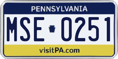 PA license plate MSE0251