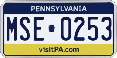 PA license plate MSE0253