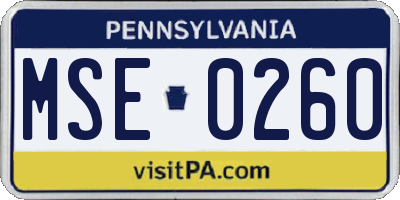 PA license plate MSE0260