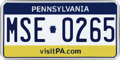 PA license plate MSE0265