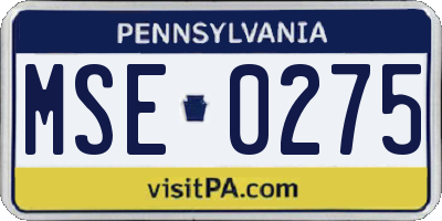 PA license plate MSE0275