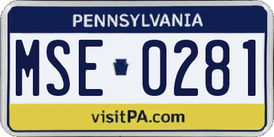 PA license plate MSE0281