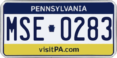 PA license plate MSE0283