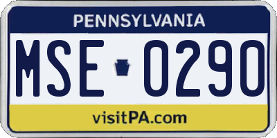 PA license plate MSE0290