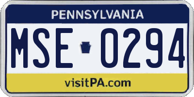 PA license plate MSE0294