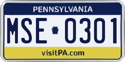 PA license plate MSE0301