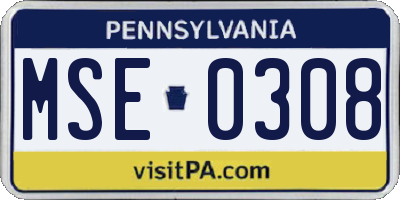 PA license plate MSE0308