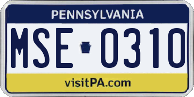 PA license plate MSE0310